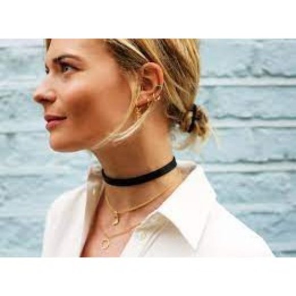 Elastic choker handmade black elastic lace necklace faux miniature rhinestones - Picture 6 of 8